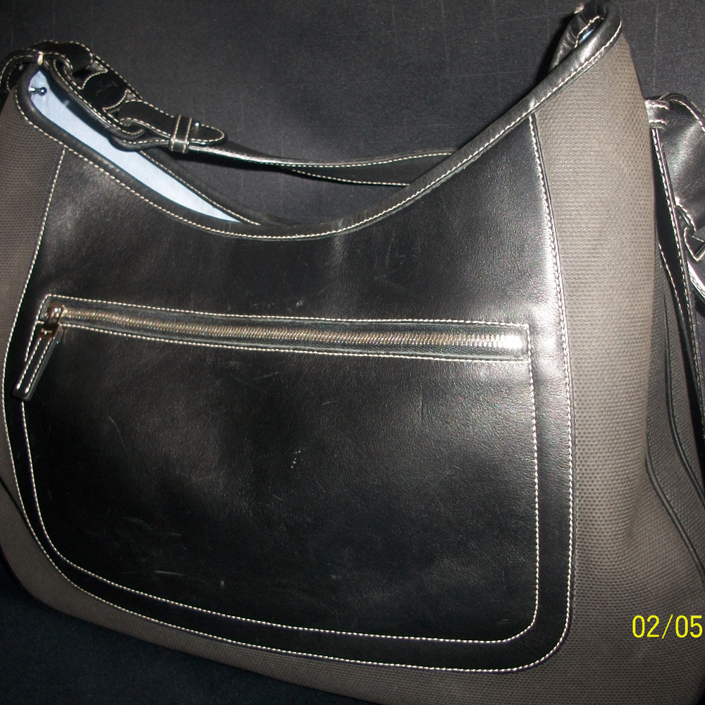 Salvatore Farragamo Blk leather and canvas handbag